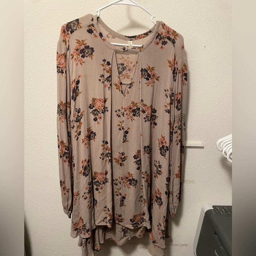 Free People Tunic Floral Boho Oversized Dress Size Small Long Sleeve